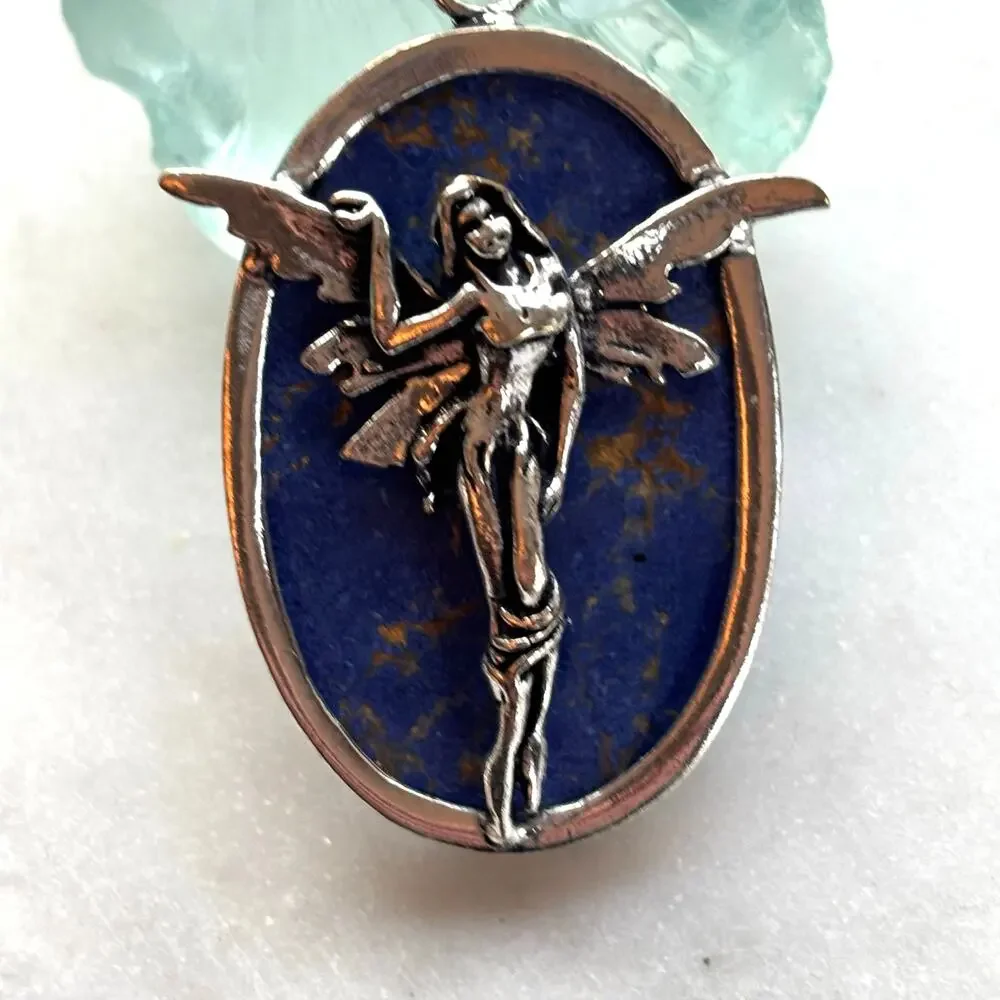 Copper Turquoise Silver Fairy Pendant